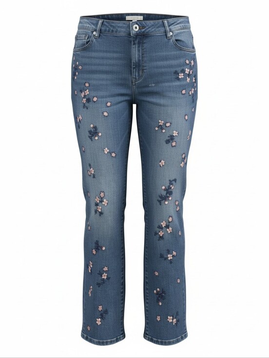 Style & Co. Denim - Style & Co. Blue Straight-Leg Jeans with Pink Floral Embroidery Plus Size 18 New